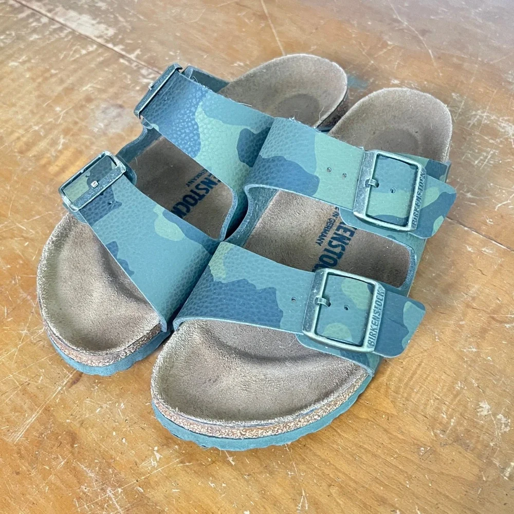 Birkenstock Desert Soil Camo Sz 37 Sandals Double Buckle Green Camophlage Narrow